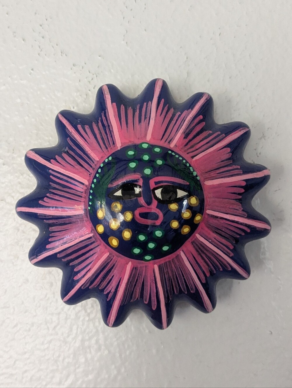 Vintage Mexican Tonala Pottery Celestial Sun Wall Hanging Plaque Decor 4"